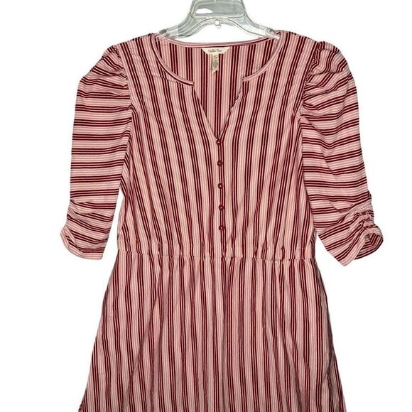 Matilda Jane pink Red White Striped Pullover V Neck Button Front Dress Size L - Picture 5 of 8